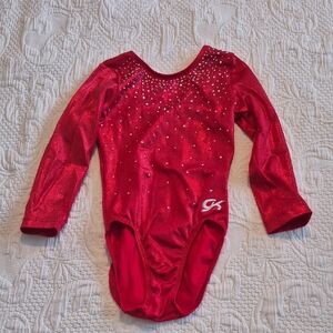 GK child Medium shimmery red with gem long sleeve dance, gymnastics VGUC